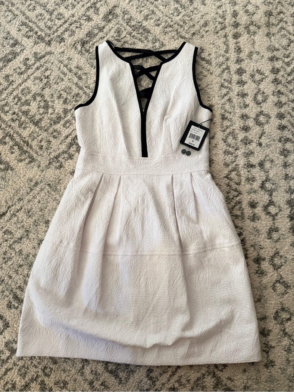 Nanette Lepore White Mini Dress with Black Trim and Open Back